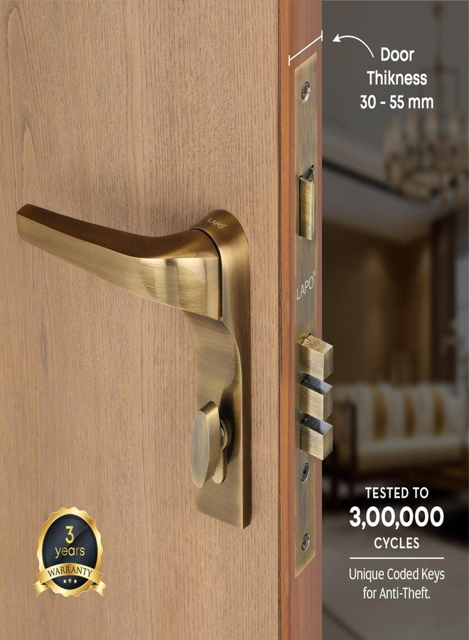 LAPO Heavy Duty Mortise Door Locks for Main Door, Door Lock Handlesets with Lock Body Set with 3 Key, Main Door Locks for Home,Office,Hotel - Antique Finish | 3 Years Warranty Ro-276 | - Image 2